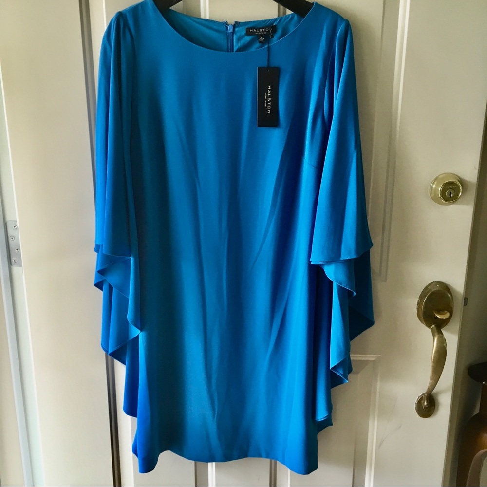 NWT Halston dress sz 10 royalblue draped sleeves